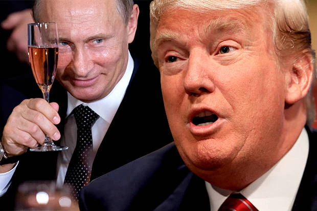 Tổng thống Nga Vladimir Putin (trái) bị tình báo Mỹ cáo buộc cố tình giúp ông Trump (phải) thắng cử. Ảnh: INTERNET
