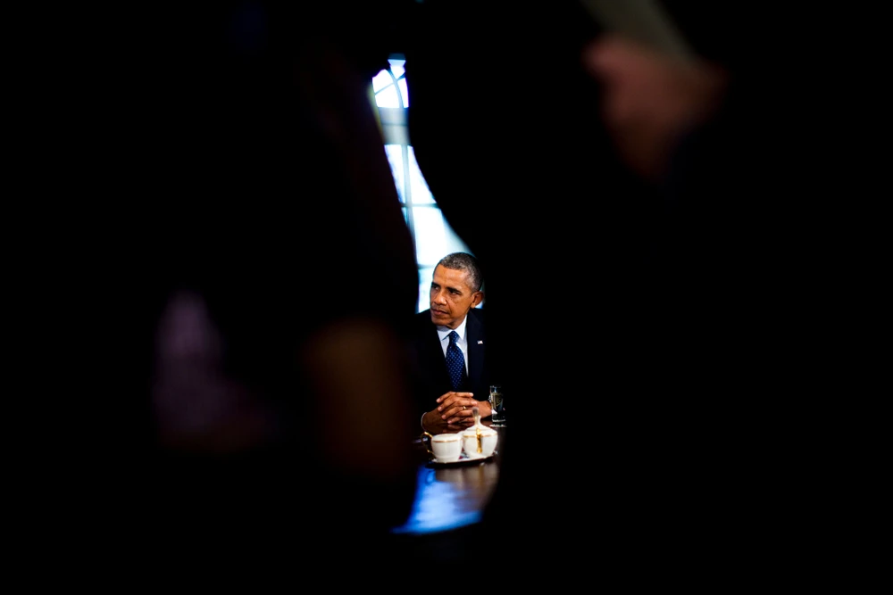 Tổng thống Obama tại Nhà Trắng tháng 8-2013, vài ngày sau khi xảy ra vụ tấn công bằng vũ khí hóa học khiến 1.400 người chết. Ảnh: NEW YORK TIMES