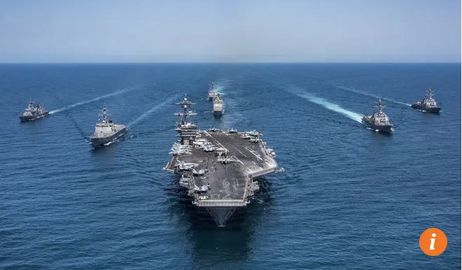 Tàu sân bay USS Carl Vinson dẫn đầu đội tàu tấn công Mỹ vào Đông Bắc Á. Ảnh: SCMP