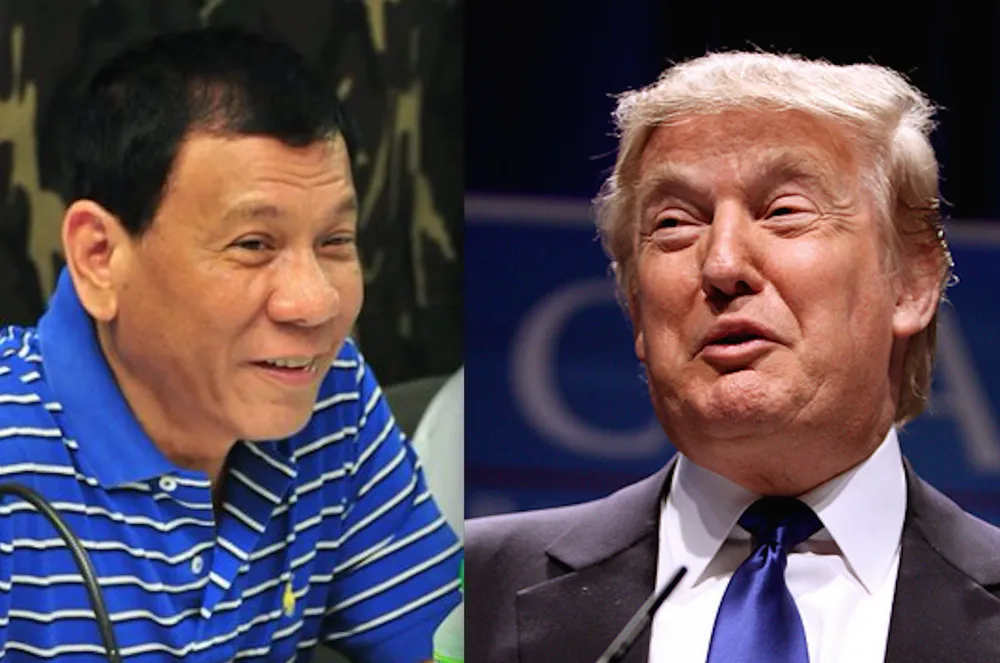 Tổng thống Mỹ Trump (phải) khen ngợi cuộc chiến truy quét ma túy của Tổng thống Philippines Duterte (trái). Ảnh: ODYSSEY ONLINE