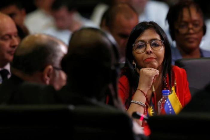 Ngoại trưởng Venezuela Delcy Rodriguez tại kỳ họp đại hội đồng OAS thứ 47 ở Mexico ngày 20-6. Ảnh REUTERS