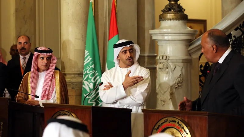 Ngoại trưởng 4 nước Saudi Arabia, UAE, Bahrain, Ai Cập cùng họp tại Caro (Ai Cập) tuần trước, thống nhất tiếp tục trừng phạt Qatar đến khi nào nước này đáp ứng các điều kiện. Ảnh: GETTY IMAGES