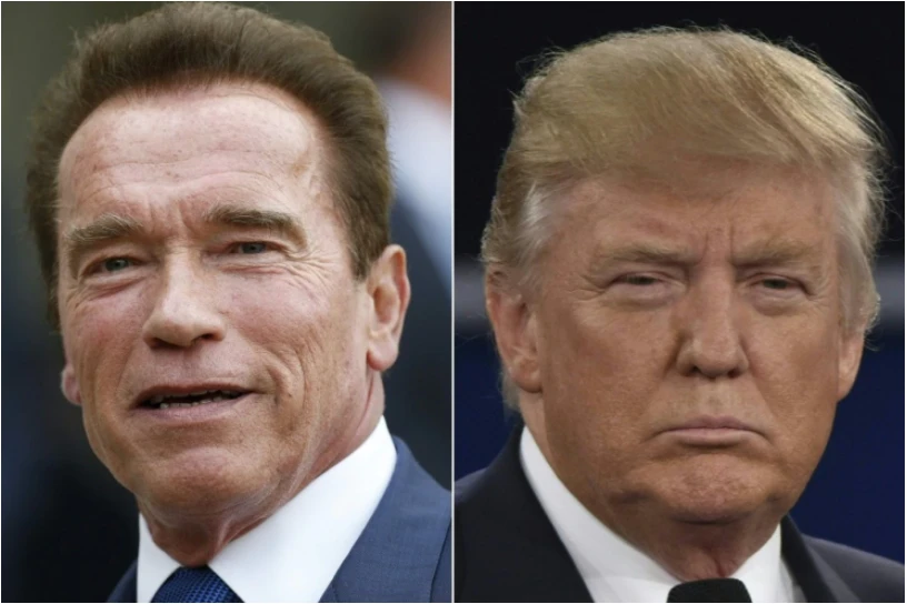 Ông Trump (phải) và ngôi sao “Kẻ hủy diệt” Schwarzenegger vốn căng thẳng nhau nhiều tháng qua. Ảnh: AP
