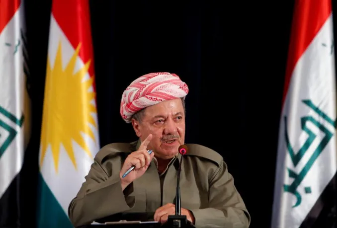 Lãnh đạo người Kurd tại Iraq Masoud Barzani trong một cuộc họp báo ở TP Erbil (bắc Iraq) ngày 24-9. Ảnh: REUTERS
