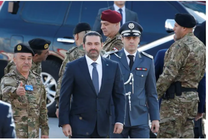 Thủ tướng Lebanon Saad al-Hariri đến tham dự lễ diễu binh kỷ niệm ngày độc lập lần thứ 74 của Lebanon tại trung tâm thủ đô Beirut ngày 22-11. Ảnh: REUTERS