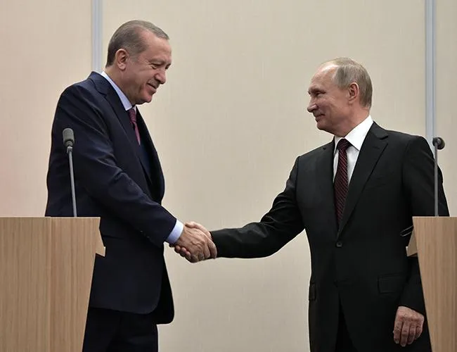 Tổng thống Thổ Nhĩ Kỳ Erdogan (trái) và Tổng thống Nga Putin sẽ bàn về Jerusalem trong lần gặp mới nhất này. Ảnh: HURRIYET DAILY NEWS
