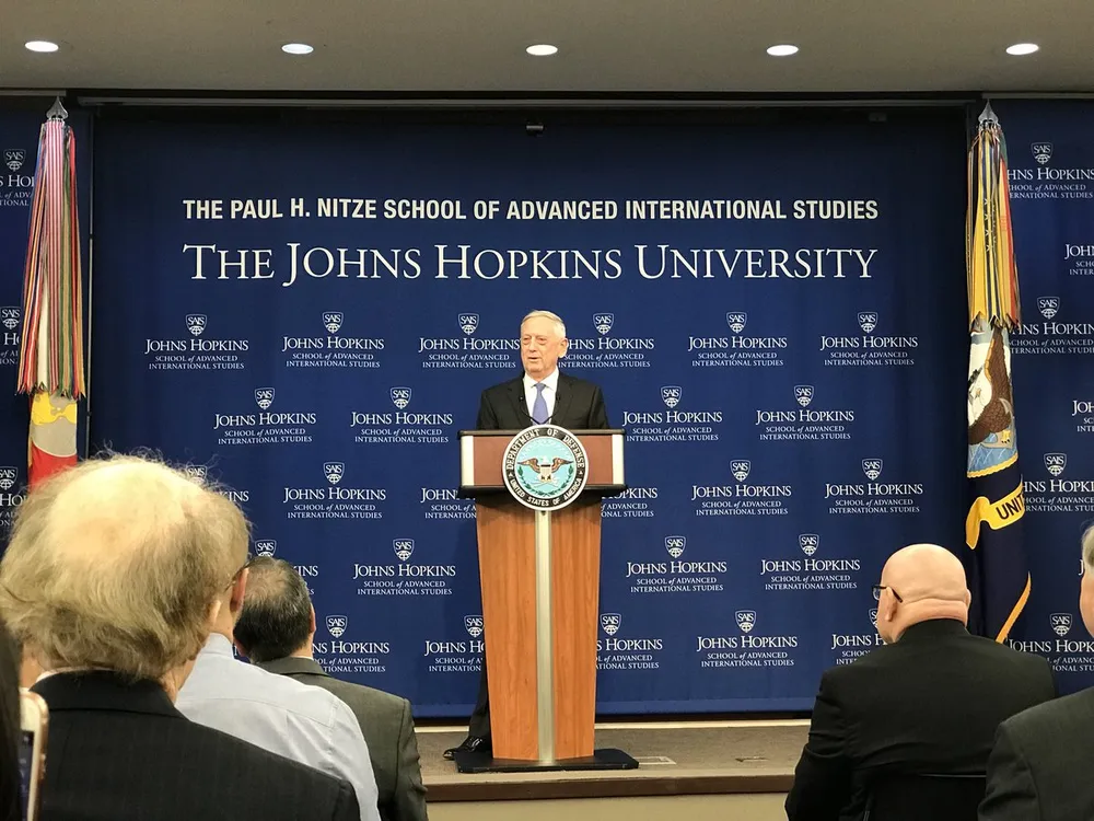 Bộ trưởng Quốc phòng Mỹ James Mattis thông báo Chiến lược Quốc phòng Quốc gia, nhắm mục tiêu ngăn chặn Nga, Trung Quốc. Ảnh: TWITTER