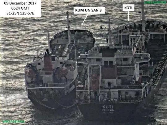 Ảnh một tàu Triều Tiên mang cờ Panama được Bộ Tài chính Mỹ công bố để thuyết minh việc trấn áp Triều Tiên vi phạm trừng phạt. Ảnh: US DOT