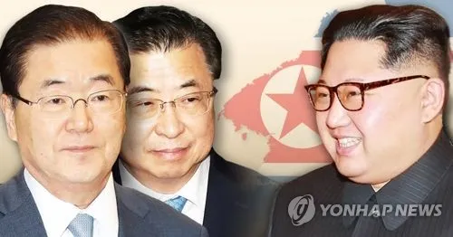 Các đặc phái viên của Tổng thống Hàn Quốc Moon Jae-in sẽ gặp lãnh đạo Triều Tiên Kim Jong-un (phải). Ảnh: YONHAP
