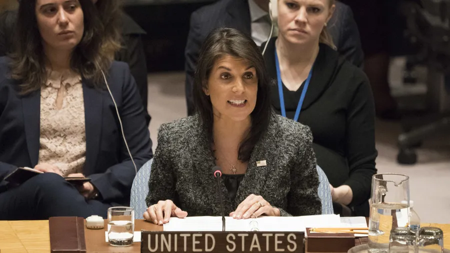 Đại sứ Mỹ tại LHQ Nikki Haley tại một kỳ họp Hội đồng Bảo an LHQ. Ảnh: AFP