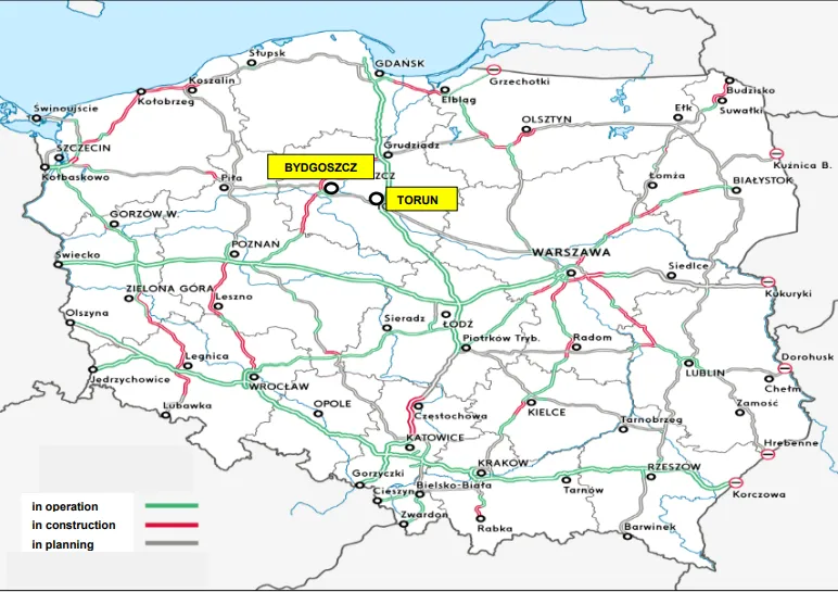 Bản đồ trong tài liệu của Bộ Quốc phòng Ba Lan cho thấy hai TP Bydgoszcz và Torun được cân nhắc là nơi mở căn cứ Mỹ. Ảnh: RT