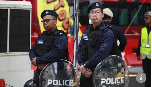 Cảnh sát được huy động giữ an ninh thượng đỉnh Mỹ-Triều. Ảnh: SCMP