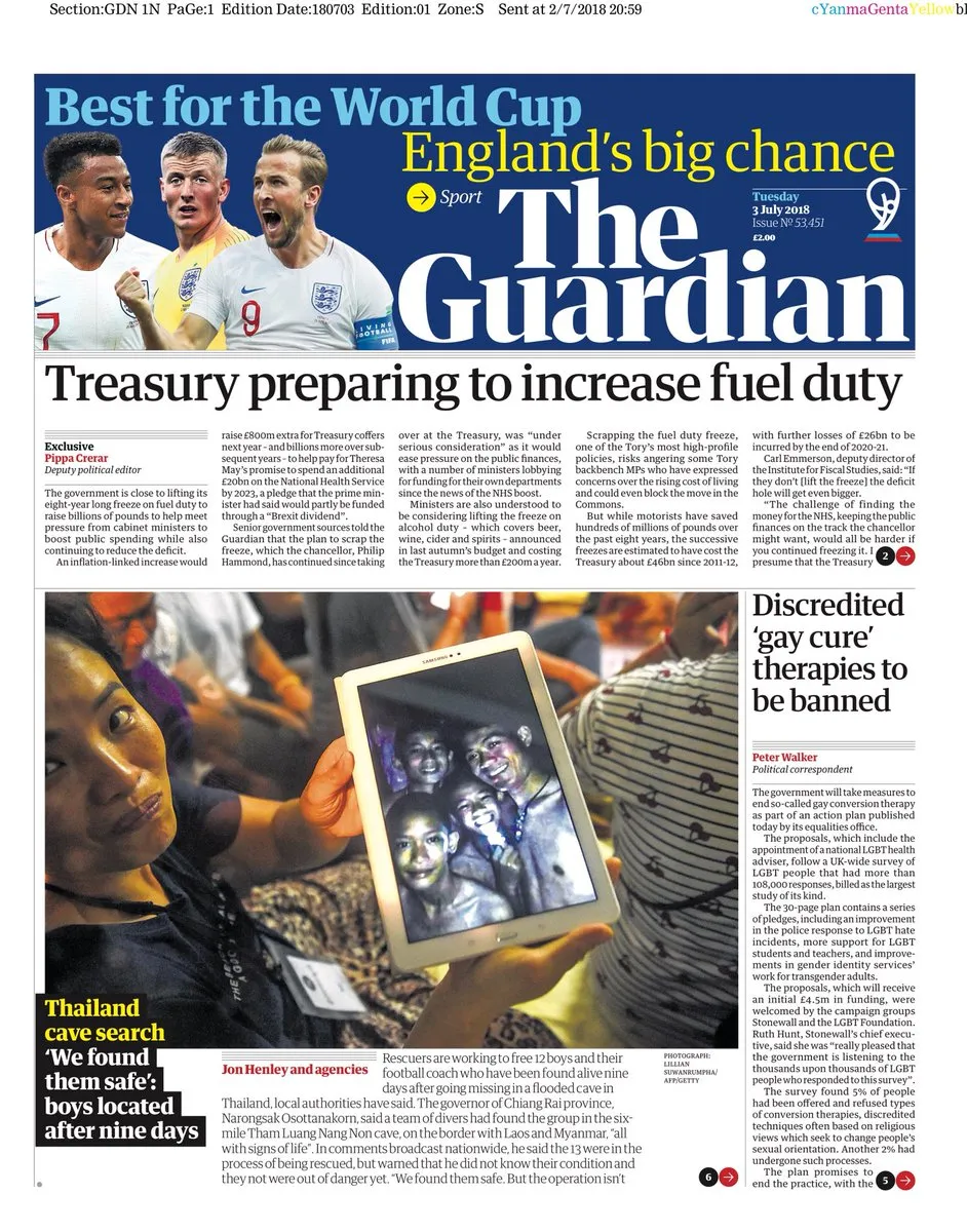 Báo THE GUARDIAN (Anh) ấn bản ngày 3-7 đưa tin tìm thấy đội bóng nhí Thái Lan.