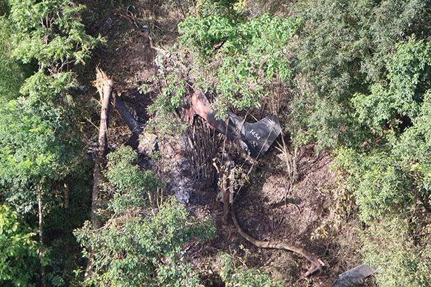 Xác chiếc máy bay Cessna-182 được tìm thấy trong một khu rừng ở tỉnh Mae Hong Son. Ảnh: THAI ROYAL AMRY