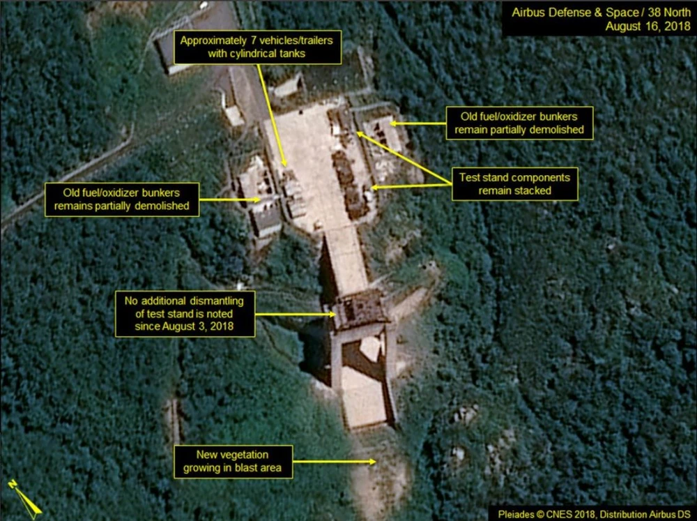 Triều Tiên “không có hoạt động xóa bỏ nào đáng kể” tại Trạm phóng vệ tinh Sohae từ ngày 3-8. Ảnh: 38 NORTH