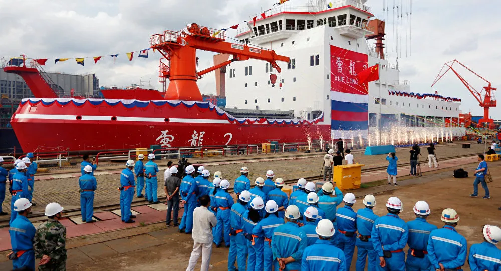 Lễ ra mắt tàu phá băng Tuyết Long 2 tại nhà máy đóng tàu Giang Nam ở Thượng Hải ngày 10-9. Ảnh: REUTERS