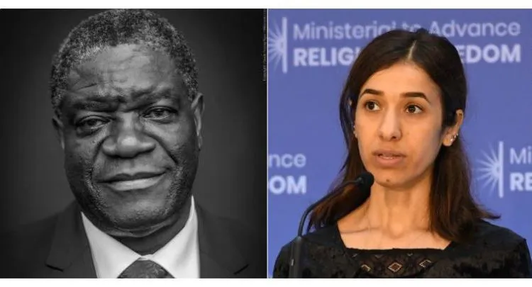 Bác sĩ phụ khoa người Congo Denis Mukwege (trái) và nhà hoạt động xã hội người Iraq Nadia Murad được vinh danh giải Nobel Hòa bình 2018. Ảnh: