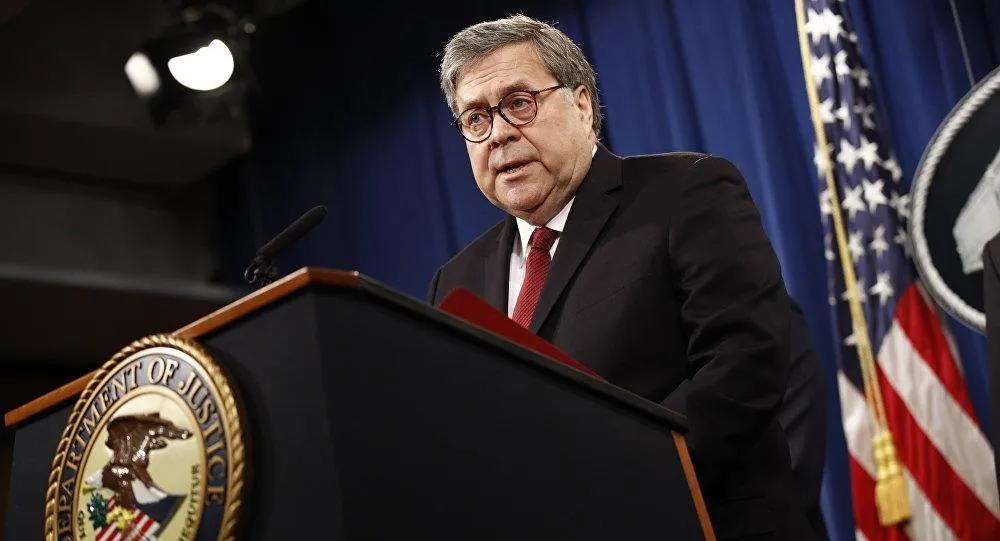 Bộ trưởng Tư pháp Mỹ William Barr phát biểu về sự kiện công bố bản báo cáo về cuộc điều tra Nga của Công tố viên đặc biệt Robert Mualler trong cuộc họp báo ngày 18-4. Ảnh: AP