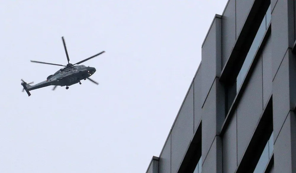 Trực thăng được chính quyền Hong Kong triển khai bay tuần tra ngày 31-8. Ảnh: SCMP