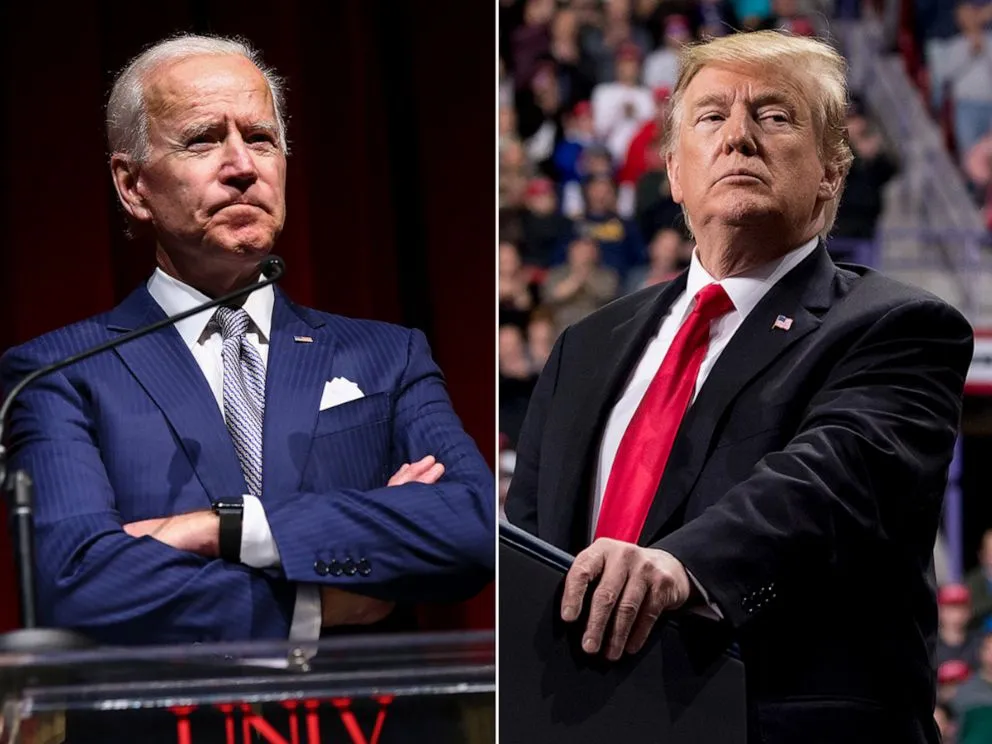 Cựu Phó Tổng thống Mỹ, ứng viên tổng thống Mỹ 2020 Joe Biden (trái) và đương kim Tổng thống Mỹ Donald Trump (phải). Ảnh: ABC NEWS