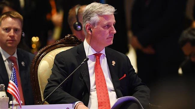 Cố vấn an ninh quốc gia Mỹ Robert O'Brien tham dự hội nghị Đông Á lần thứ 14 trong khuôn khổ kỳ Hội nghị Cấp cao ASEAN lần thứ 35, tại Bangkok (Thái Lan) ngày 4-11. Ảnh: AFP