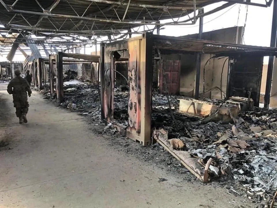 Căn cứ Ayn al-Asad sau khi hứng tên lửa Iran. Ảnh: TWITTER