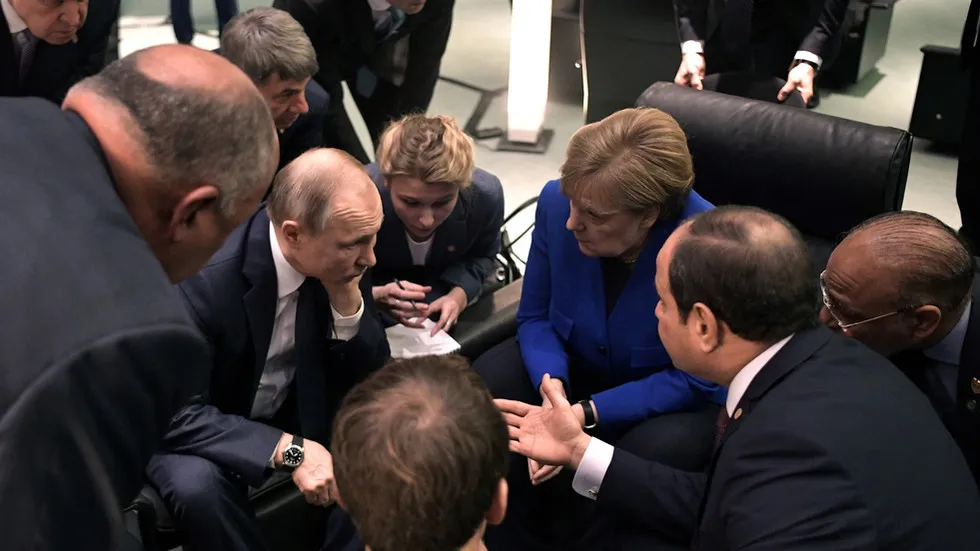 Nhóm lãnh đạo thế giới họp bàn về Libya, tại Berlin (Đức) ngày 19-1. Ảnh: KREMLIN.RU