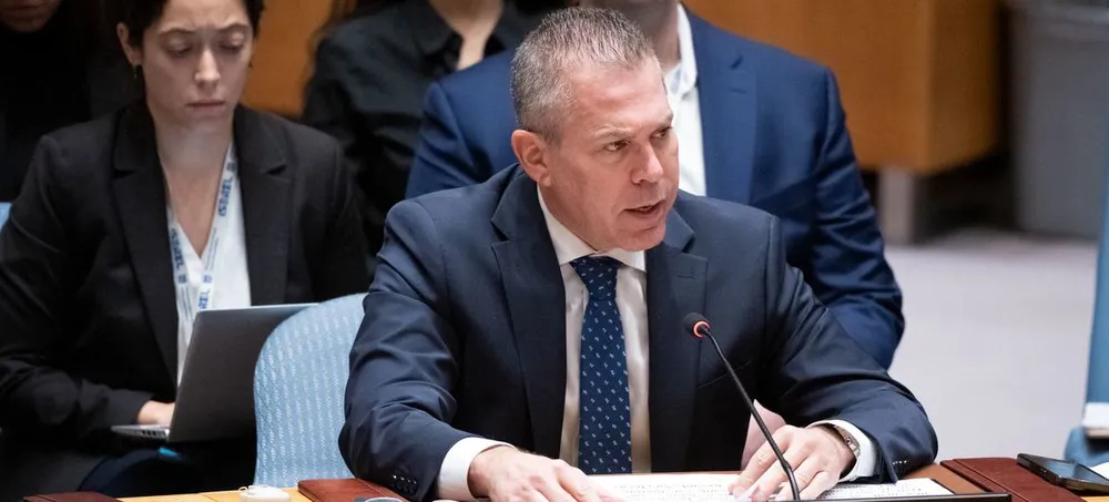 Đại sứ và Đại diện thường trực của Israel tại LHQ Gilad Erdan tại cuộc họp. Ảnh: LIÊN HỢP QUỐC image1170x530cropped.jpg