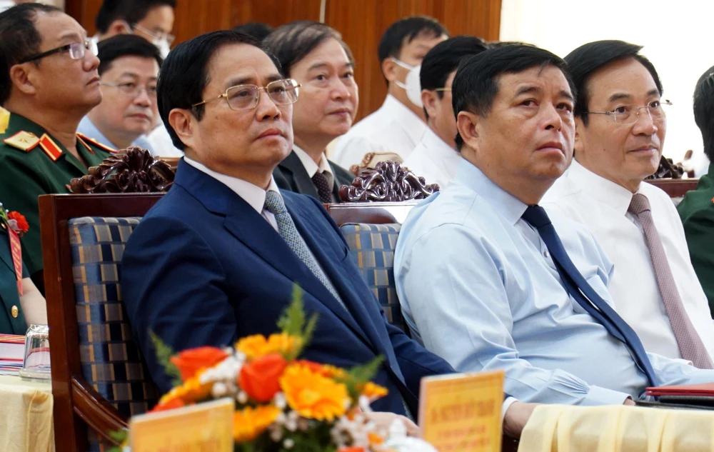 Thủ tướng Phạm Minh Chính cùng Đoàn công tác Trung ương dự Lễ kỷ niệm 30 năm tái lập tỉnh Ninh Thuận. Ảnh: HUỲNH HẢI