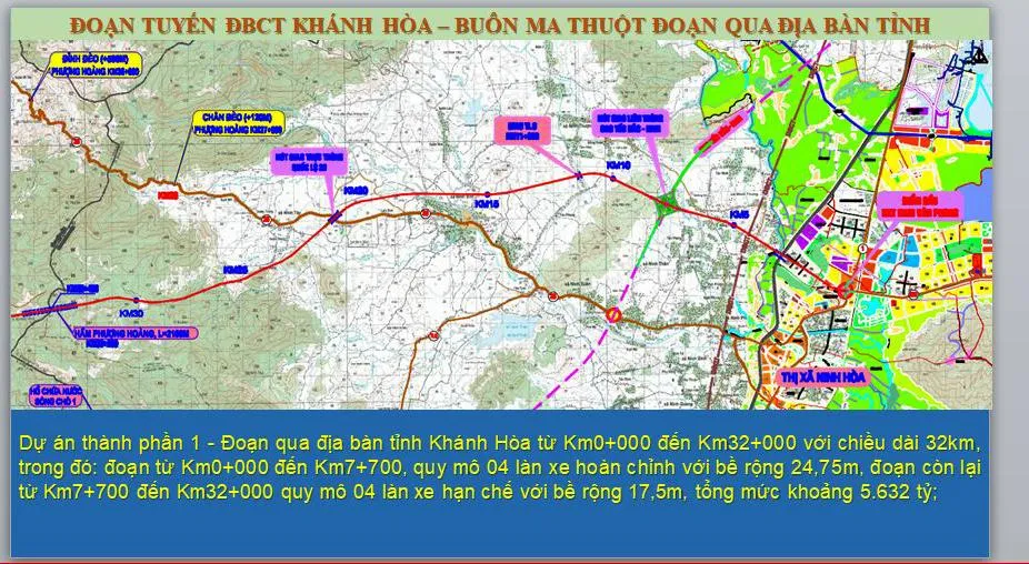 Sơ đồ cao tốc Khánh Hòa - Buôn Mê Thuộc đoạn qua địa phận tỉnh Khánh Hòa. Ảnh: SỞ GTVT.