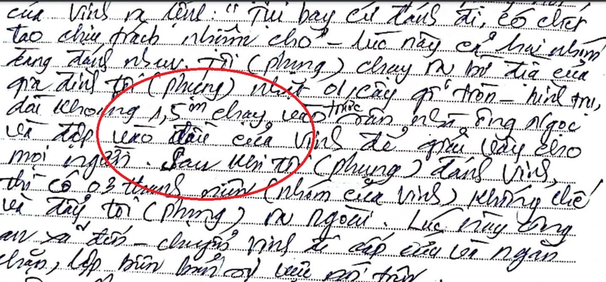 Phần lời khai mà luật sư cho rằng có sự chỉnh sửa từ chữ “vai” thành chữ “đầu”. Ảnh: GĐCC Phần lời khai mà luật sư cho rằng có sự chỉnh sửa từ chữ “vai” thành chữ “đầu”. Ảnh: GĐCC