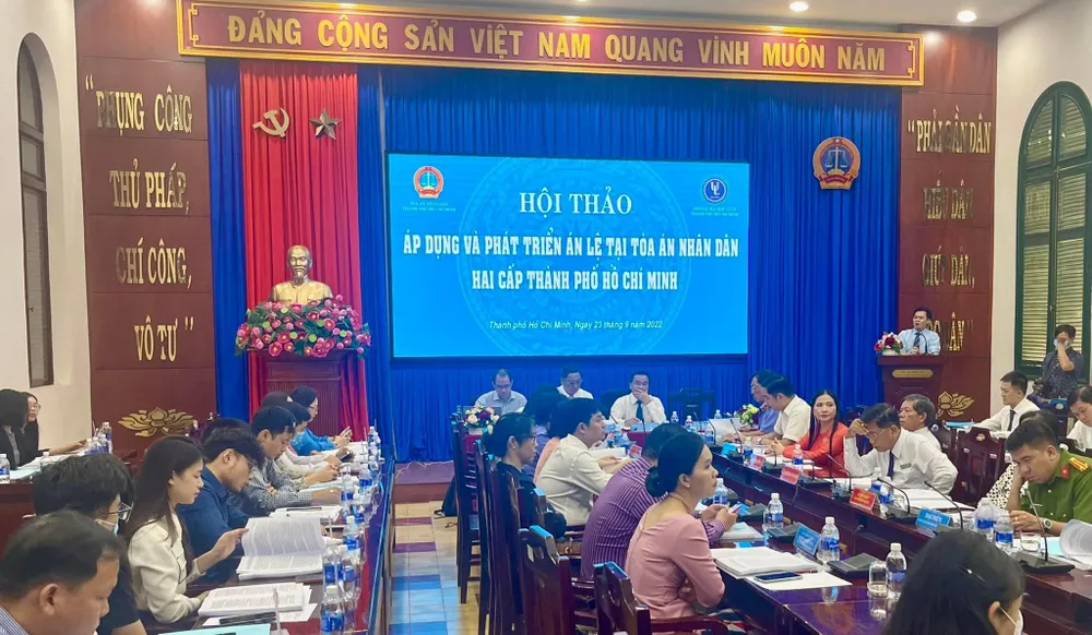 Hội thảo gồm hai phiên làm việc và đưa ra đề xuất một số án lệ về lĩnh vực hình sự, hành chính, kinh doanh thương mại, dân sự. Ảnh: H.YẾN