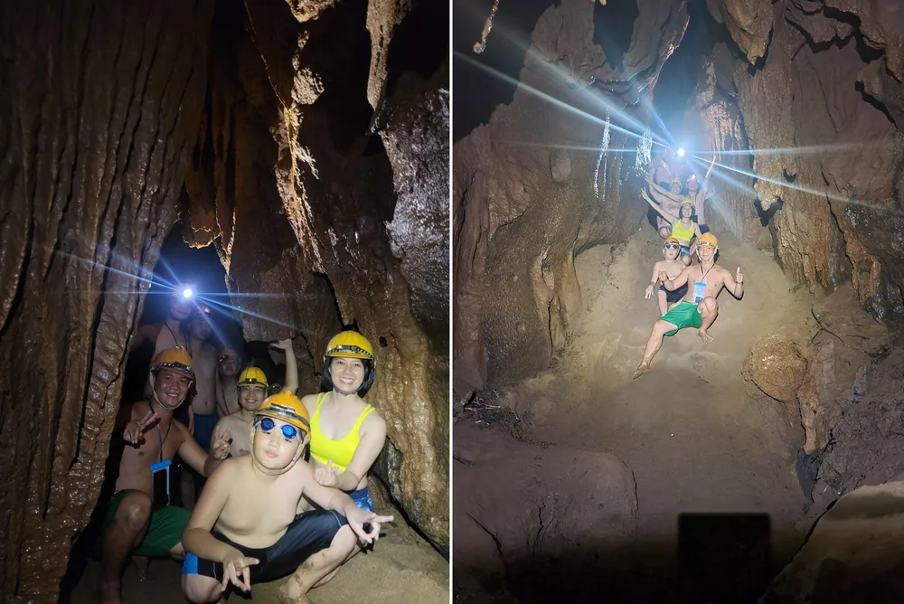 Khám phá bên trong Hang Tối. Ảnh: NHƯ QUỲNH Khám phá bên trong Hang Tối. Ảnh: NHƯ QUỲNH