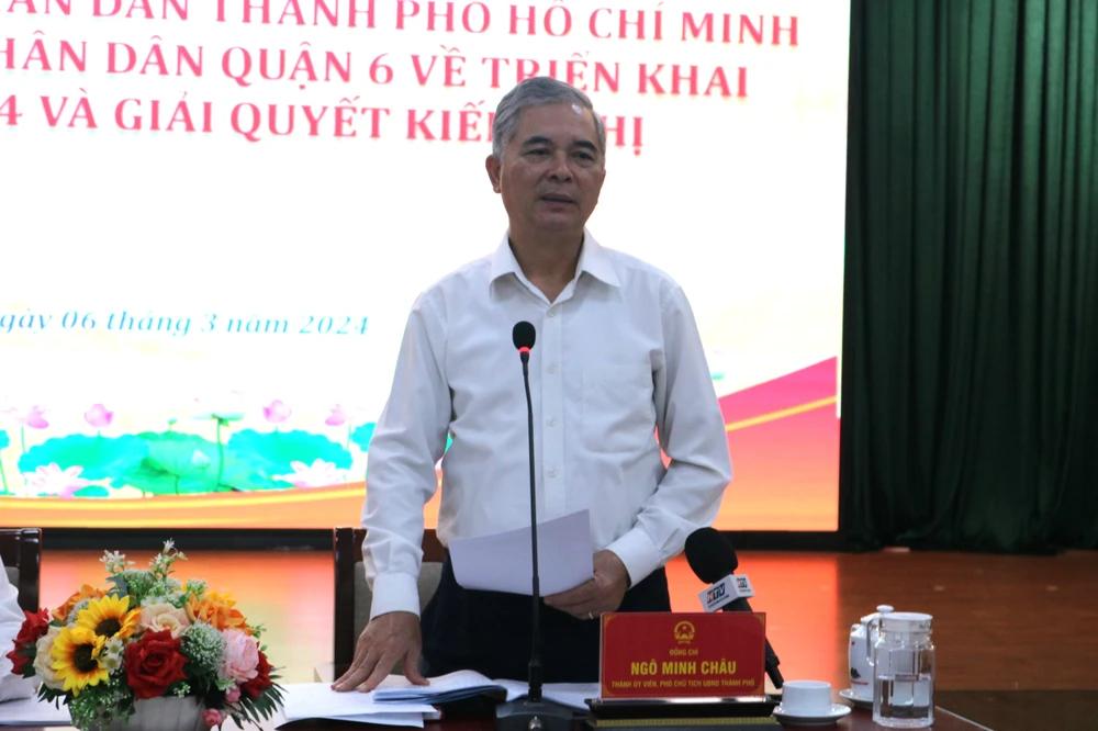 Phó Chủ tịch UBND TP.HCM Ngô Minh Châu phát biểu tổng kết hội nghị. Ảnh: HỒNG THẮM Phó Chủ tịch UBND TP.HCM Ngô Minh Châu