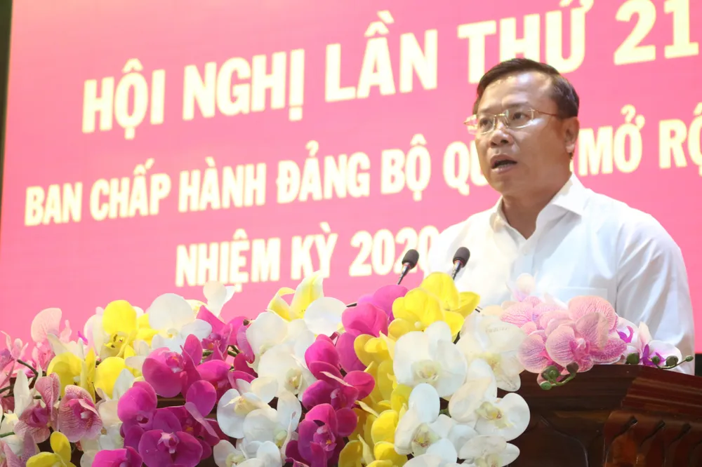Bí thư Quận ủy quận Bình Tân Huỳnh Khắc Điệp phát biểu kết luận tại Hội nghị. Ảnh: HT quan-binh-tan.jpg