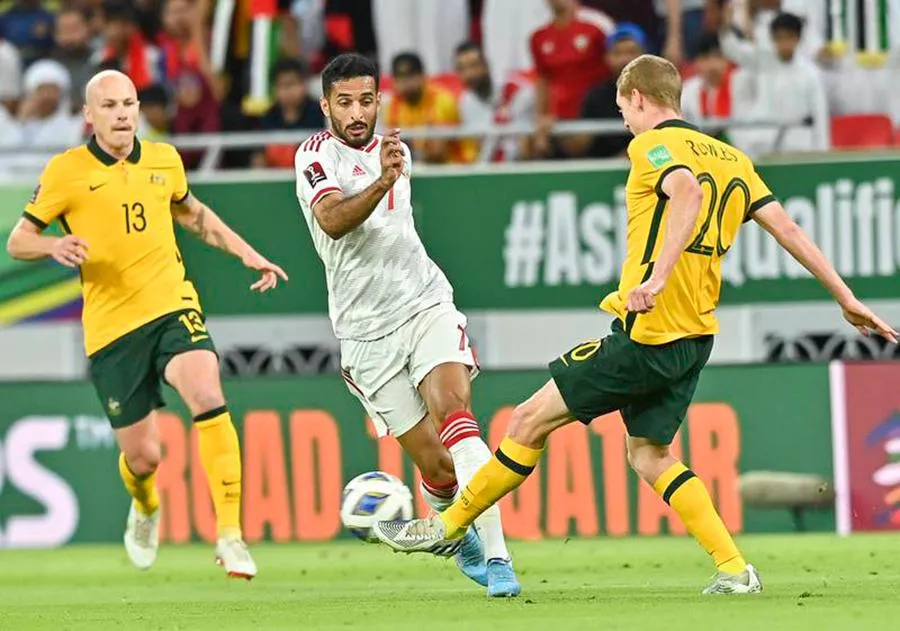 Úc vất vả thắng UAE 2-1 trong trận play off khu vực châu Á. Ảnh: GETTY IMAGES Úc vất vả thắng UAE 2-1 trong trận play off khu vực châu Á. Ảnh: GETTY IMAGES