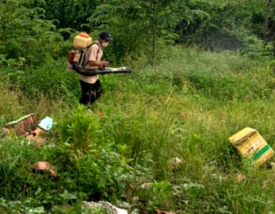 Quận 12, TP.HCM phun hóa chất diệt lăng quăng ở những điểm nguy cơ sốt xuất huyết. Ảnh: TRẦN NGỌC