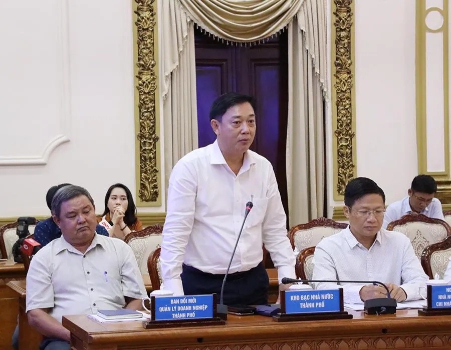 Giám đốc Kho bạc Nhà nước TP.HCM Nguyễn Hoàng Hải phát biểu tại cuộc họp. Ảnh: TTBC Giám đốc Kho bạc Nhà nước TP.HCM Nguyễn Hoàng Hải phát biểu tại cuộc họp. Ảnh: TTBC