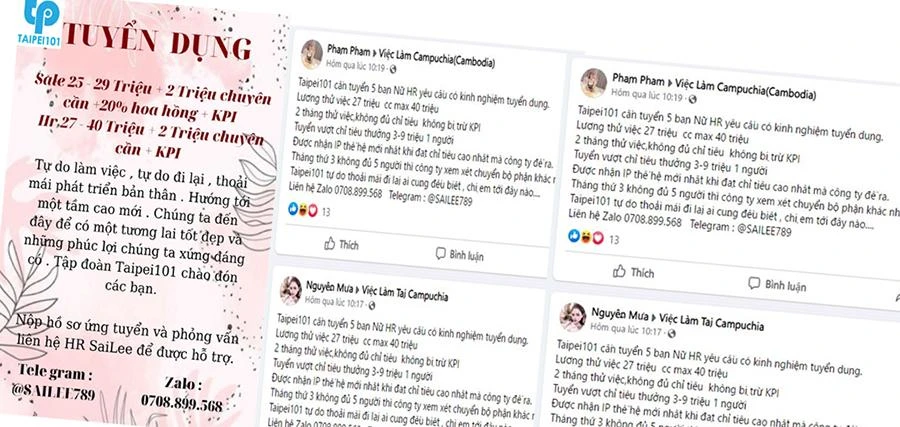 Các bài đăng tuyển dụng với mức lương khủng, đãi ngộ cao trên mạng xã hội.