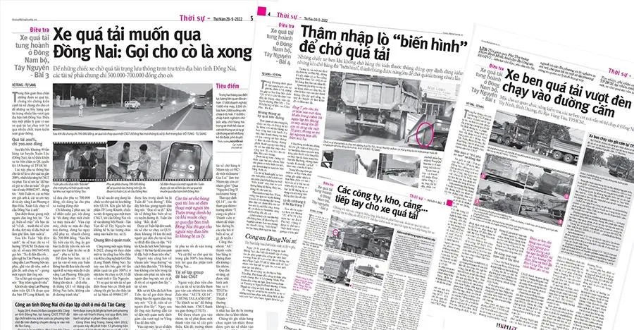 Loạt bài điều tra “Xe quá tải tung hoành ở Đông Nam bộ, Tây Nguyên” được đăng tải trên báo Pháp Luật TP.HCM.