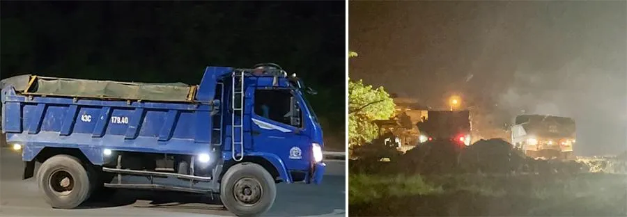 Đất được các xe đưa về san lấp dự án đình làng Lỗ Giáng. Ảnh trong bài: VIỆT - QUANG Đất được các xe đưa về san lấp dự án đình làng Lỗ Giáng. Ảnh trong bài: VIỆT - QUANG