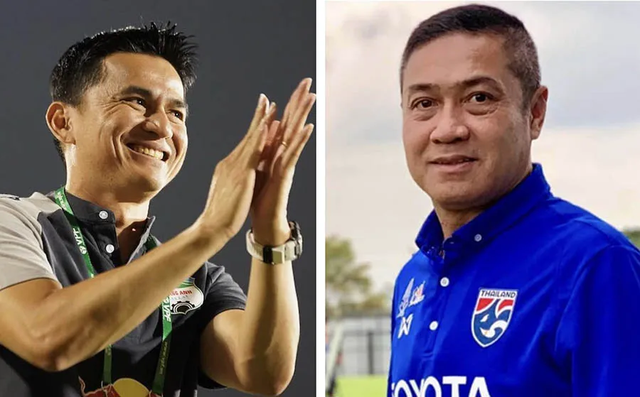 Cựu tuyển thủ Piyapong Pew-on (phải) đang tranh cử vào ghế chủ tịch FAT và muốn mời Kiatisak làm tổng thư ký. Ảnh: SIAM