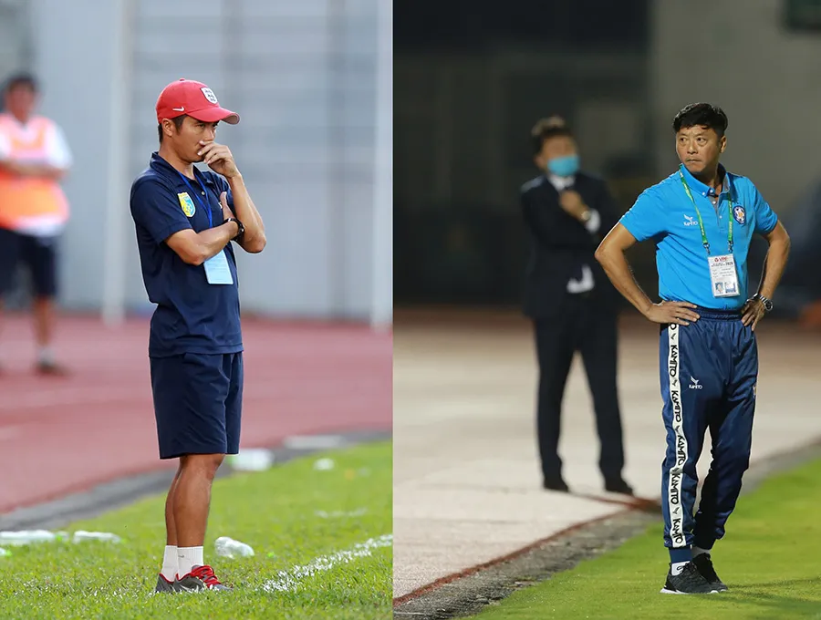 Cuộc chạm trán của hai đồng đội cũ ở tuyển quốc gia và SHB Đà Nẵng: Phạm Minh Đức và Lê Huỳnh Đức. Ảnh: ND