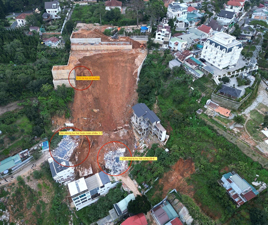 Hiện trường vụ sạt lở nghiêm trọng ngày 29-6 tại TP Đà Lạt. Ảnh: VÕ TÙNG