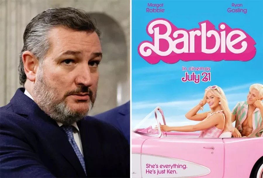 Thượng nghị sĩ Mỹ Ted Cruz (trái) cho rằng bộ phim Barbie có hình ảnh đường lưỡi bò phi pháp để truyền bá yêu sách phi pháp của Trung Quốc ở Biển Đông. Ảnh: GETTY IMAGES, WARNER BOS