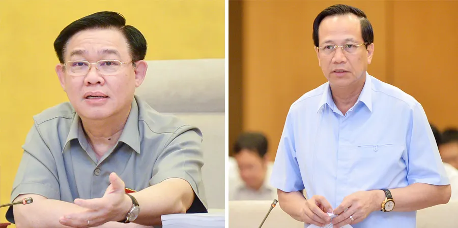 Cuộc họp cho ý kiến về dự luật. Trong ảnh: Chủ tịch Quốc hội Vương Đình Huệ và Bộ trưởng Bộ LĐ-TB&XH Đào Ngọc Dung. Ảnh: PHẠM THẮNG anh chinh 13.jpg