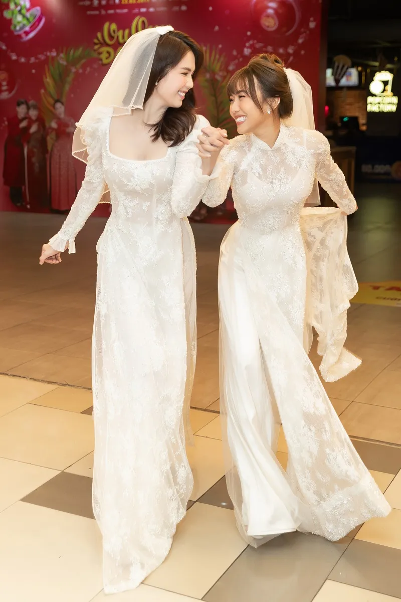 Ngọc Trinh và Diệu Nhi mặc áo cô dâu ra mắt phim ảnh 1