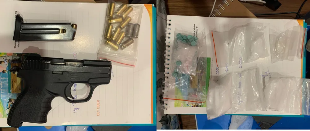 Cơ quan công an thu giữ ma túy, súng và đạn. Ảnh: CACC