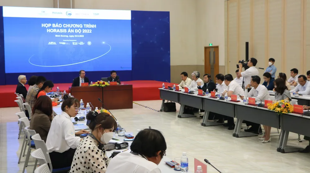 Buổi họp báo thông tin về Diễn đàn Hợp tác kinh tế Horasis Ấn Độ 2022. Ảnh: LÊ ÁNH