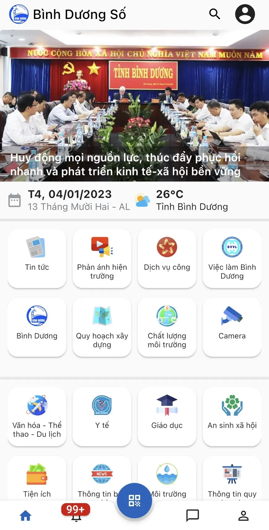 Giao diện App Bình Dương số.